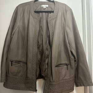 CJ Banks Faux Leather Taupe Jacket